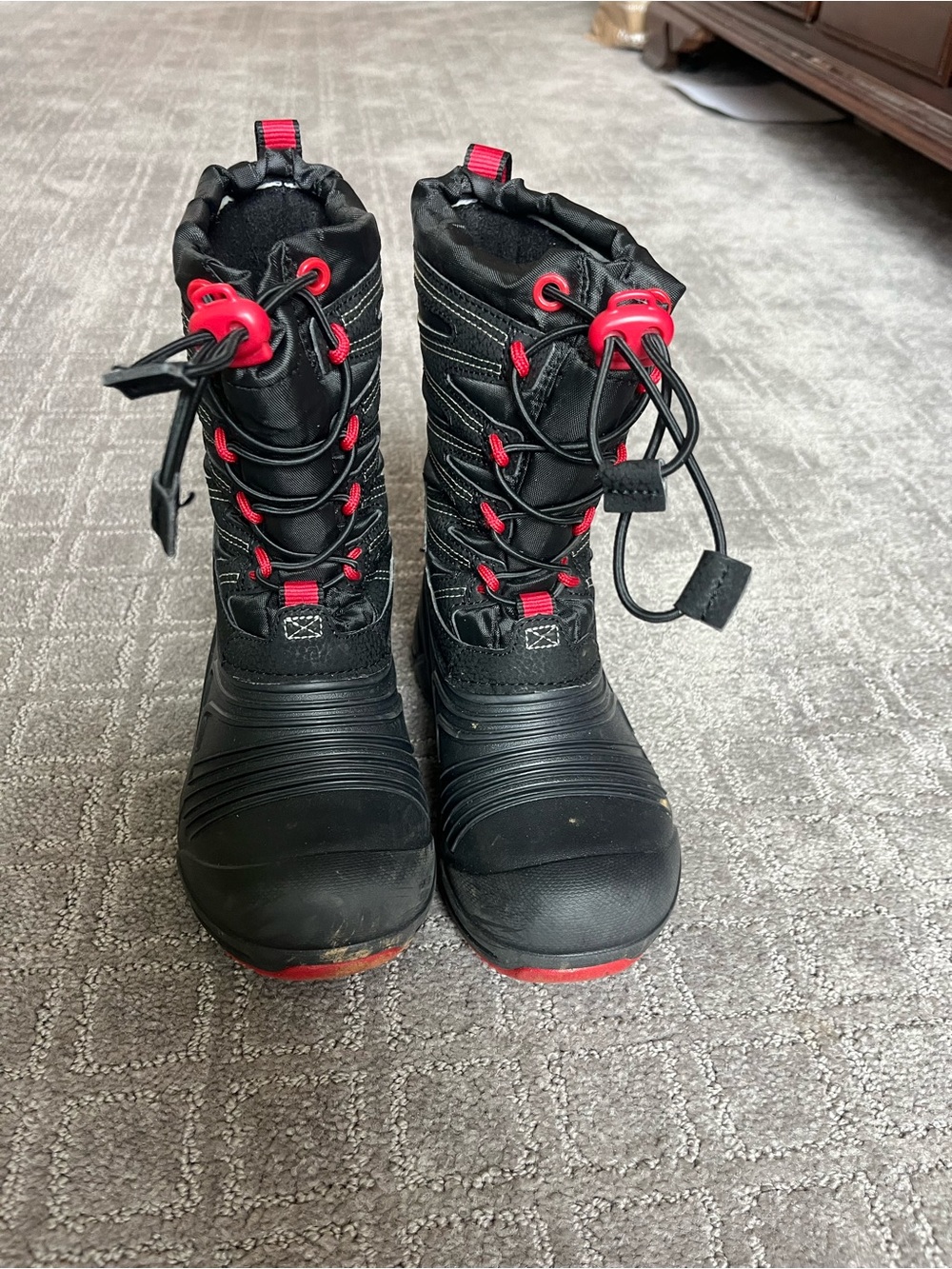 Boys Merrell Black Winter Boots with Red Accents